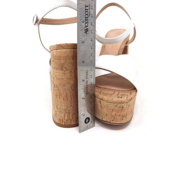 Gianvito Rossi 37.5 NEW With Box Nappa White Leather & Cork Bebe Sandal Heels - Picture 8 of 13